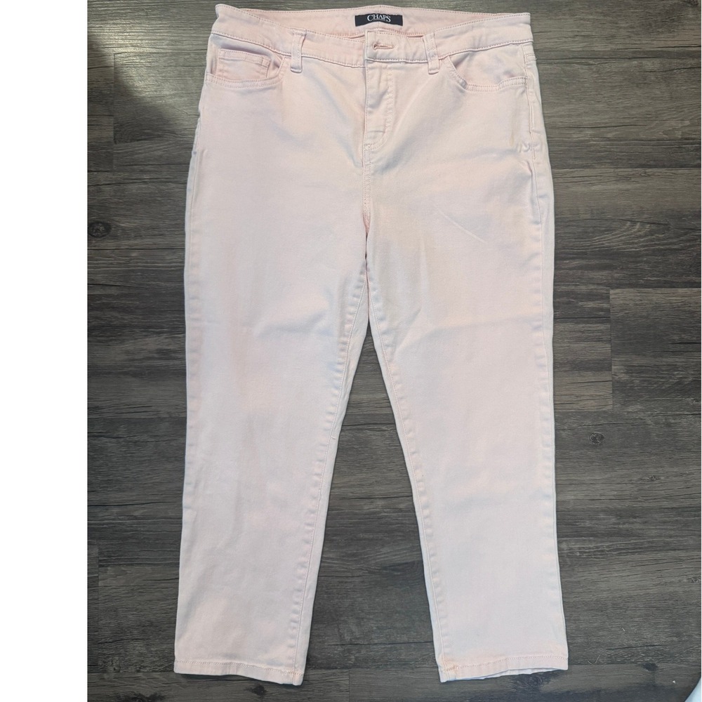 Chaps Womens Straight Leg Pants Pastel Pink Size 10 Cropped Ankle Stretch Denim